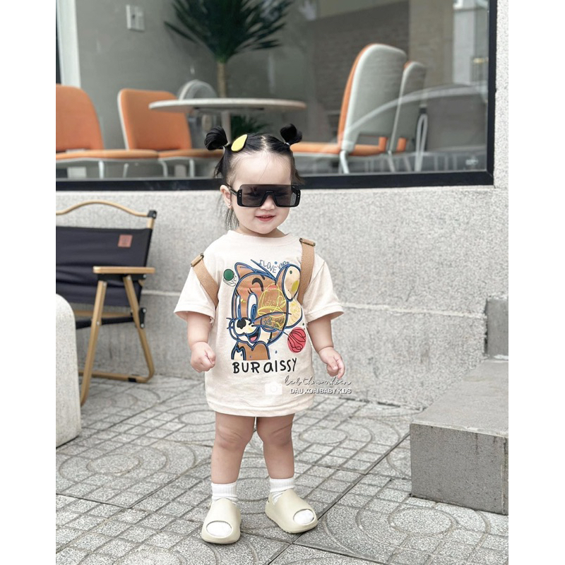 Áo Đôi Mẹ Bé , Áo Phông Hình Mèo Cho Mẹ và Bé Màu Be Chất Cotton - Nhà Cam