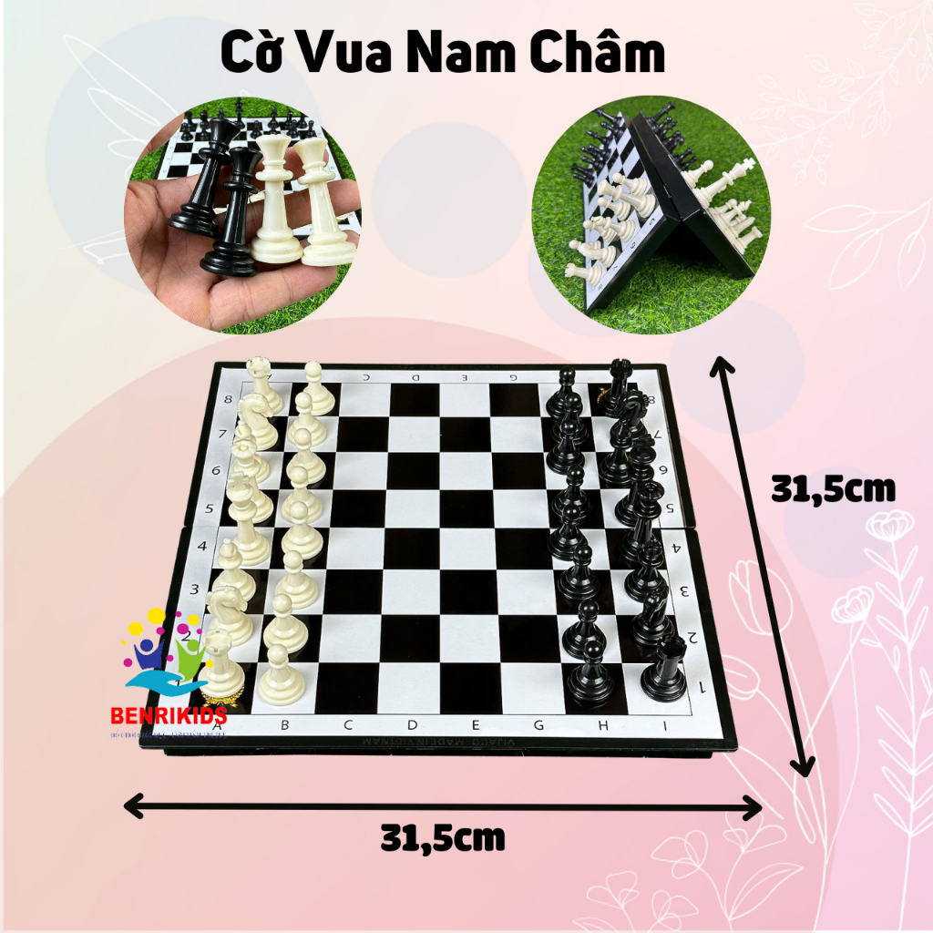 Bộ Đồ Chơi Cờ Vua Quốc Tế Bàn Cờ Nam Châm Kiêm Hộp Đựng Tặng 2 Quân Hậu Chuẩn Quốc Tế