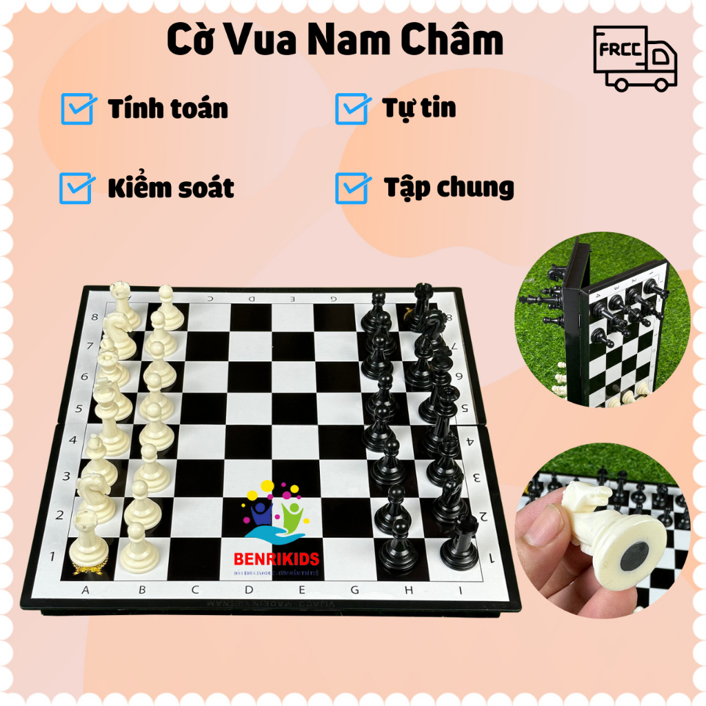 Bộ Đồ Chơi Cờ Vua Quốc Tế Bàn Cờ Nam Châm Kiêm Hộp Đựng Tặng 2 Quân Hậu Chuẩn Quốc Tế