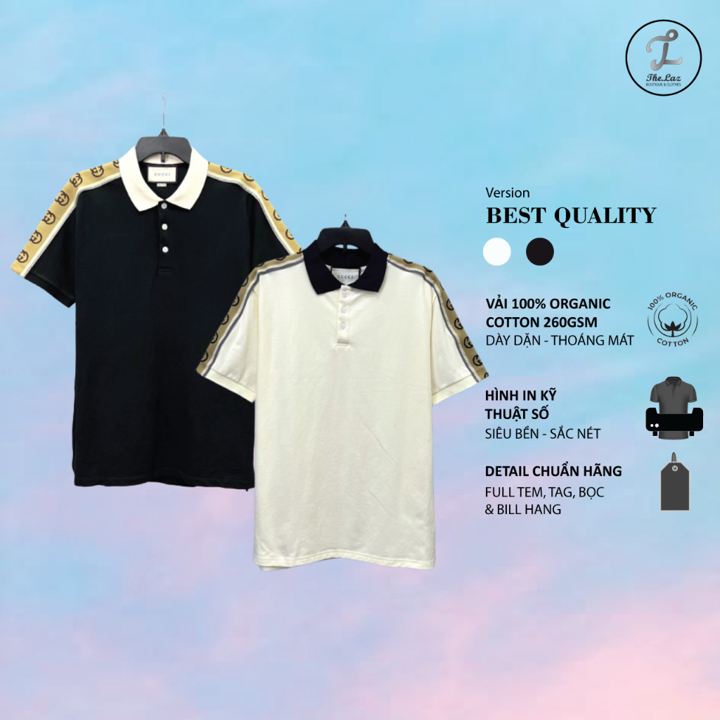 Áo Polo Gu*CCI Monogram Pattern 2 Màu Vải Cá Sấu Cotton 100% THE LAz