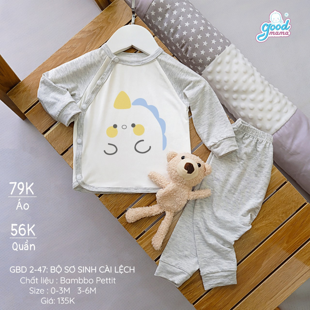 Bộ quần áo sơ sinh hãng Goodmama chất liệu bamboo petit thoáng mát