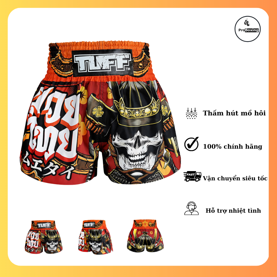 Quần TUFF Muay Thai Boxing Shorts Samurai Skull - Người Đỏ