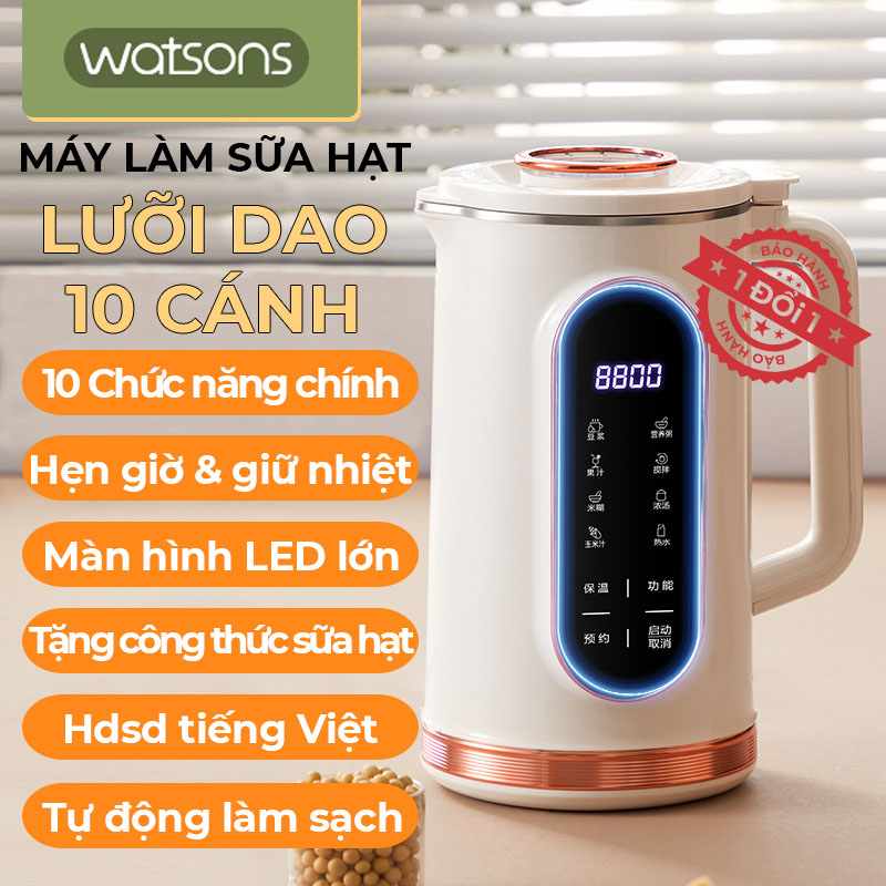 (Bảo hành 1 đổi 1) Máy làm sữa hạt WATSONS 10 lưỡi dao-Máy xay sinh tố, cháo, xay thực phẩm thô ăn thực dưỡng...
