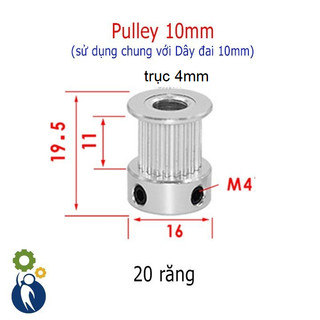 Buly, Puly, Pulley Trục 4mm - 20 Răng Đai 10 sử dụng với dây đai 2GT-10mm