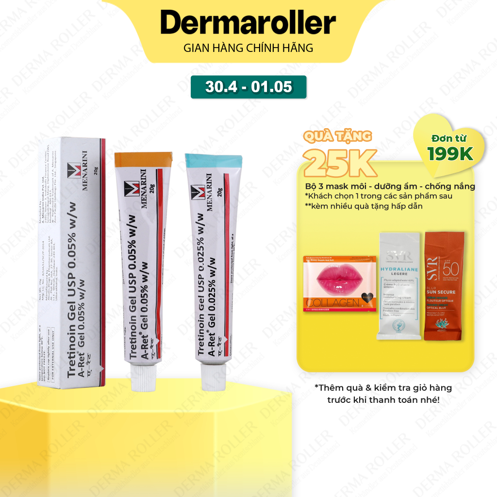 Tretinoin ARET 0.025% - 0.05% gel (20g) giảm mụn, chống lão hóa tretinol Ấn Độ