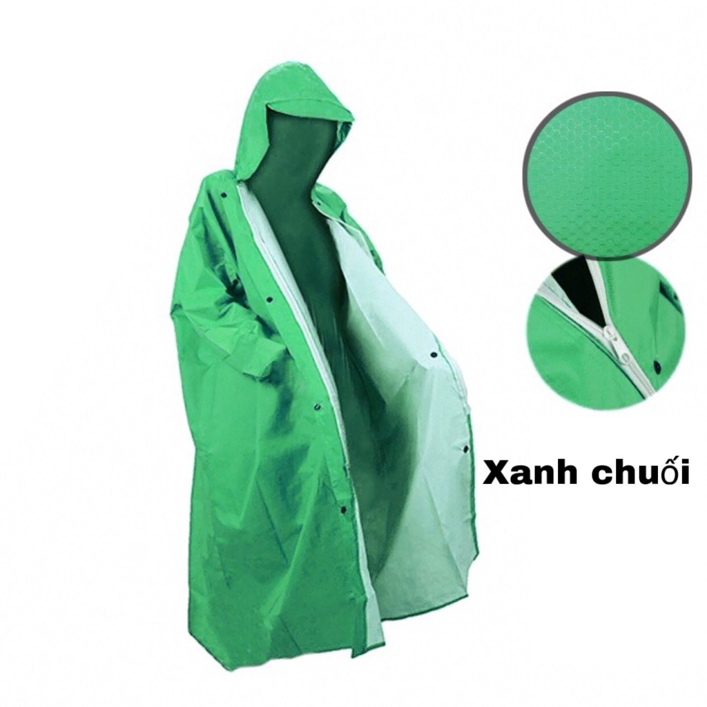 Áo Mưa Người Lớn Dây Kéo Trước Da Cá  Vải Dù Vân Tổ Ong  Siêu Bền, Chống Thấm Cao Cấp