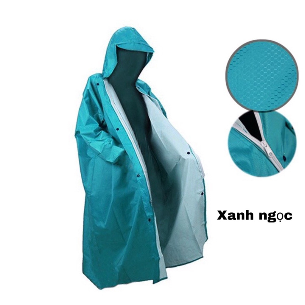 Áo Mưa Người Lớn Dây Kéo Trước Da Cá  Vải Dù Vân Tổ Ong  Siêu Bền, Chống Thấm Cao Cấp