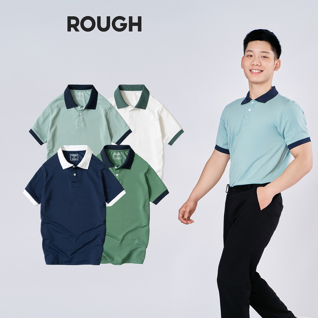 Áo POLO nam ROUGH phối bo cổ dệt kim,chuẩn form, sang trọng ,thanh lịch