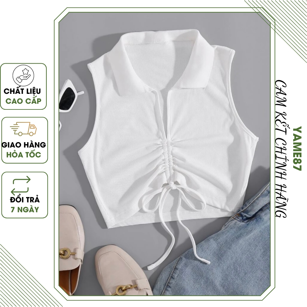 Áo crotop thiết kế dây rút - Áo thun dáng ngắn - Áo ba lỗ cổ đức thiết kế chất liệu cotton co giãn 4 chiều