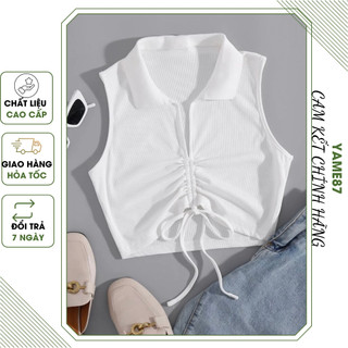 Áo crotop thiết kế dây rút - Áo thun dáng ngắn - Áo ba lỗ cổ đức thiết kế chất liệu cotton co giãn 4 chiều