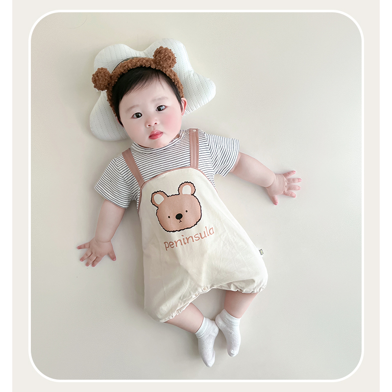 Body Yếm Gấu cho bé chất Thun lạnh siêu mát, bodysuit cho bé, body đùi cho bé cộc tay mẫu áo liền quần cho bé 0-12 tháng