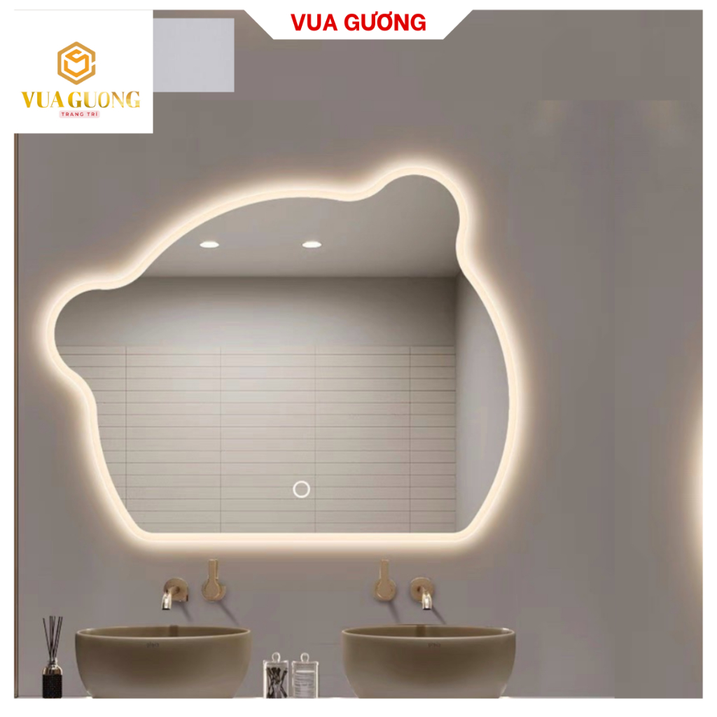 Gương đầu gấu decor phòng tắm, bàn trang điểm VUA GƯƠNG có led cảm ứng (FULL phụ kiện)