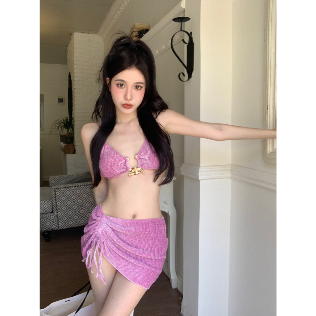 Bikini 2 mảnh cho nữ đồ bơi đi biển du lịch set 3 chi tiết áo 2 dây kèm quần kèm chân váy rút dây sexy 2023 9309 TK6T4