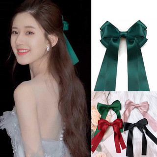 Kẹp tóc ruy băng nơ lụa satin dài tiểu thư dễ thương.