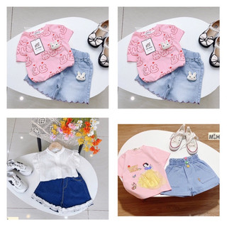 SP001758 Set quần jean, áo phông Bạch Tuyết, đồ đi chơi cho bé gái, bộ sooc jean tiết công chúa SP002103-SP002104-7919