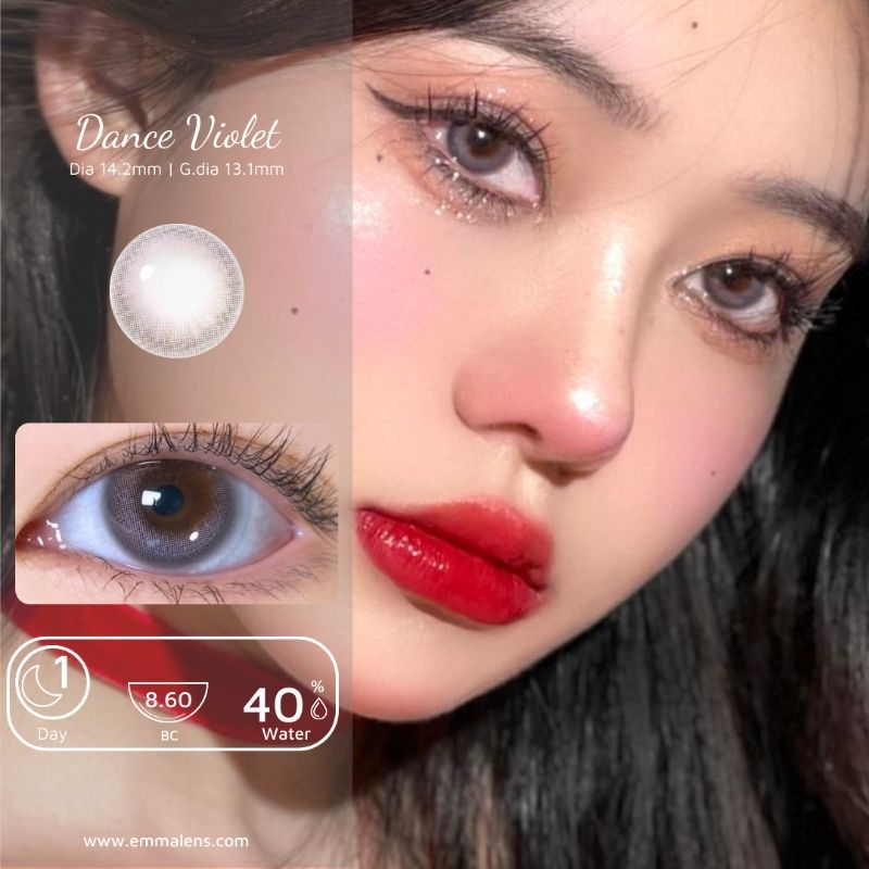 🌸 Kính áp tròng 1 ngày Violet Dance - Lens 1 ngày tím mix xám / Emma Super Mini Contact Lens 🌸