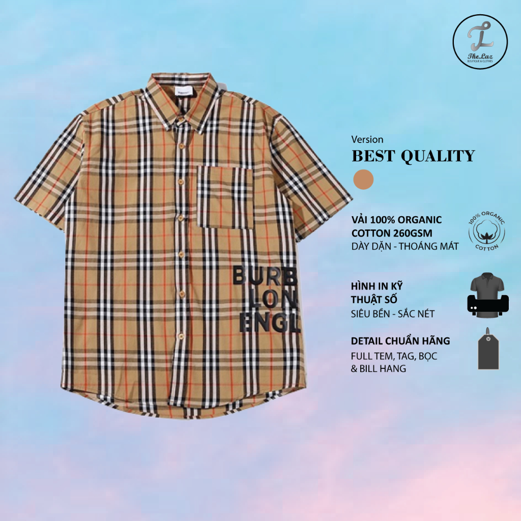 Áo Sơ Mi Tay Ngắn Họa Tiết Caro Burberry London England V3 The.Base