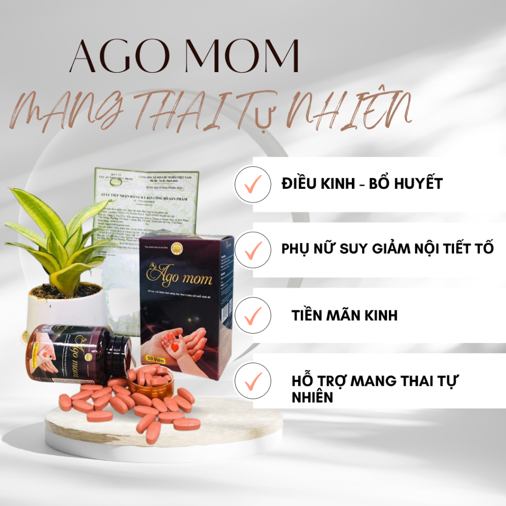 Ago Mom - Hỗ trợ tăng khả năng thụ thai, giảm vô sinh hiếm muộn ở phụ nữ (50 viên)