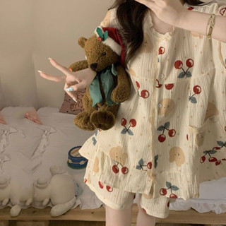 Bộ ngủ mặc nhà pijama ngố lửng nữ đũi xốp mùa hè mềm mát họa tiết