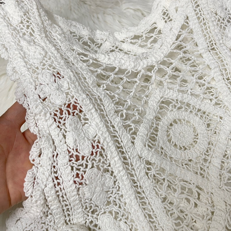 Set Ren Lưới Áo Sát Nách Tua Rua Mix Quần Short Ren