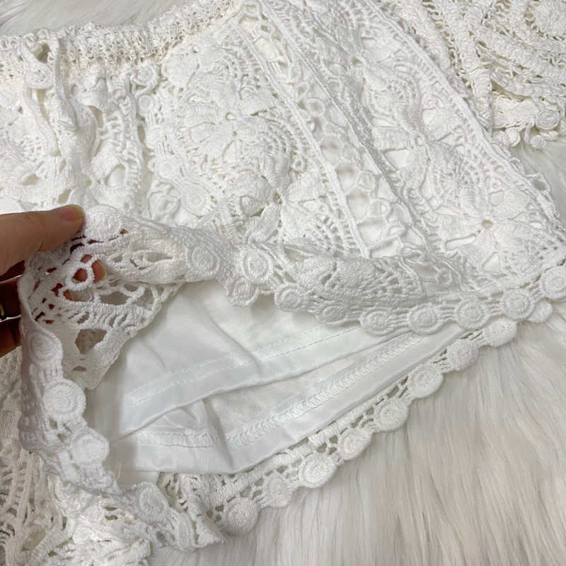 Set Ren Lưới Áo Sát Nách Tua Rua Mix Quần Short Ren