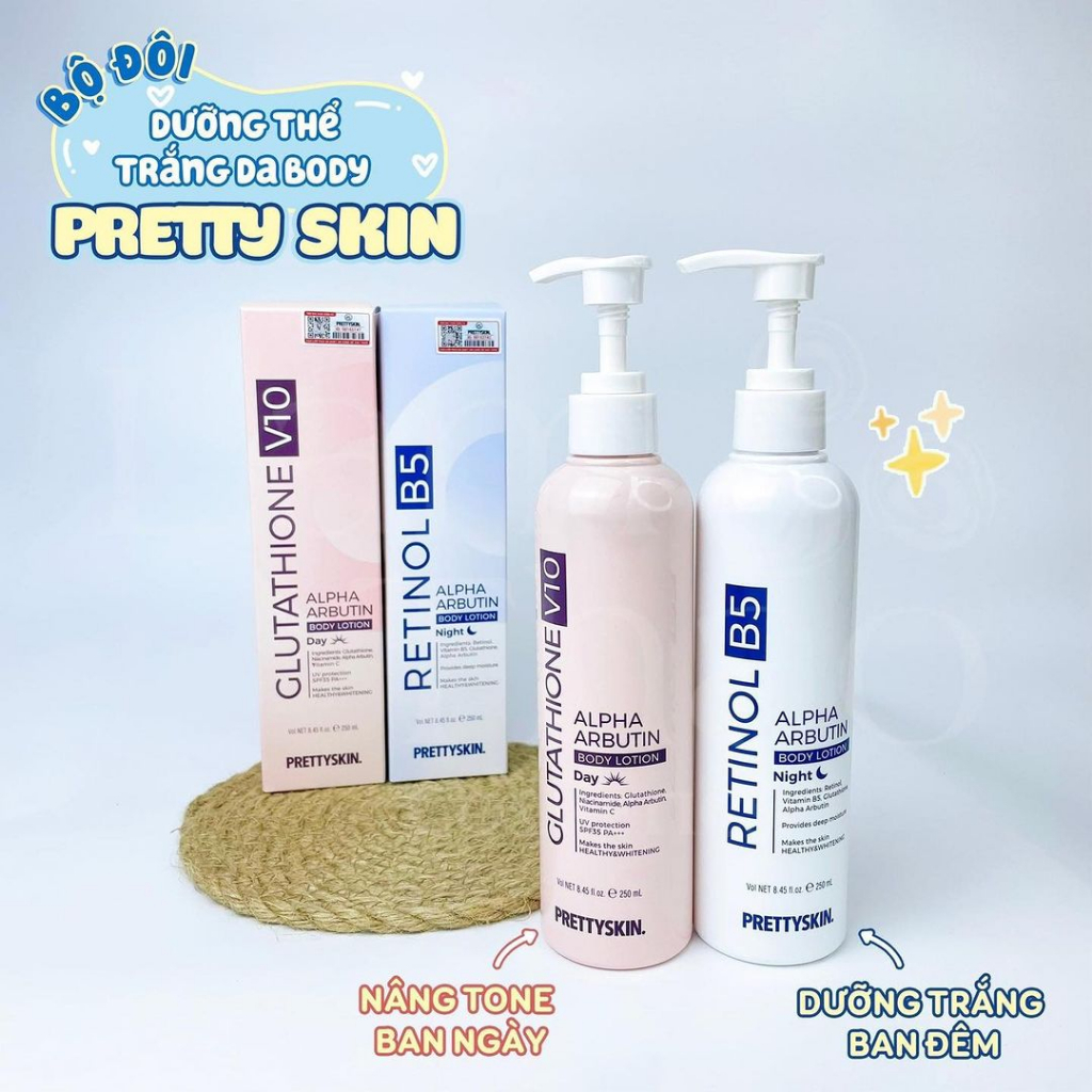 Kem Dưỡng Trắng Da Body Pretty Skin Alpha Arbutin Body Lotion Ngày - Đêm 250ml