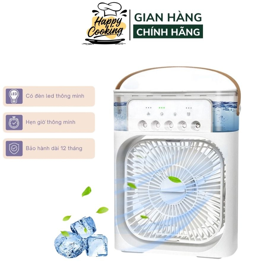Quạt Điều Hoà Mini, Quạt Hơi Nước Để Bàn 3 Chế Độ Gió, Dung Tích Bình Chứa Nước Lớn 600ml Tích Hợp Đèn Led Tiện Lợi