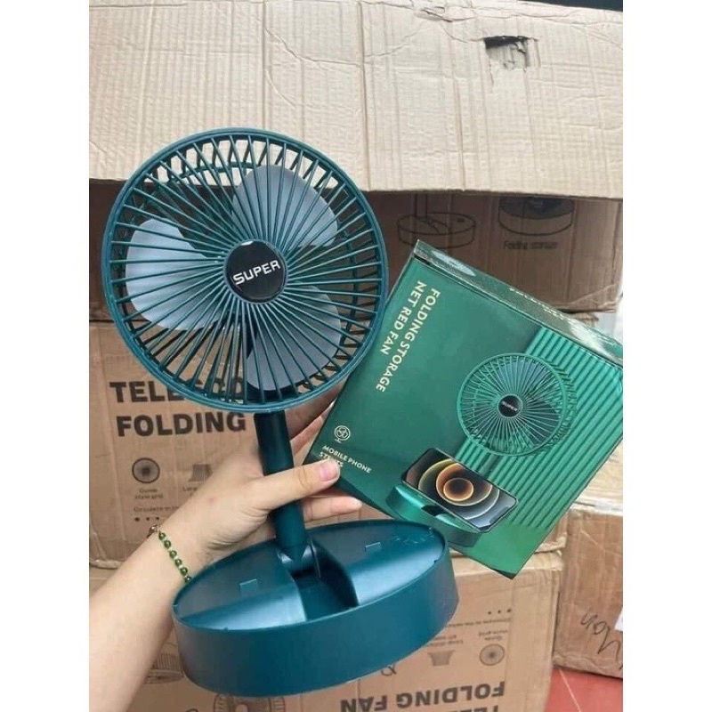 Quạt Tích Điện Để Bàn Gấp Gọn Super Có Thể Điều Chỉnh Độ Cao , 3 Tốc Độ Gió, Cổng Sạc USB Xoay 180 Độ Siêu Tiện Lợi