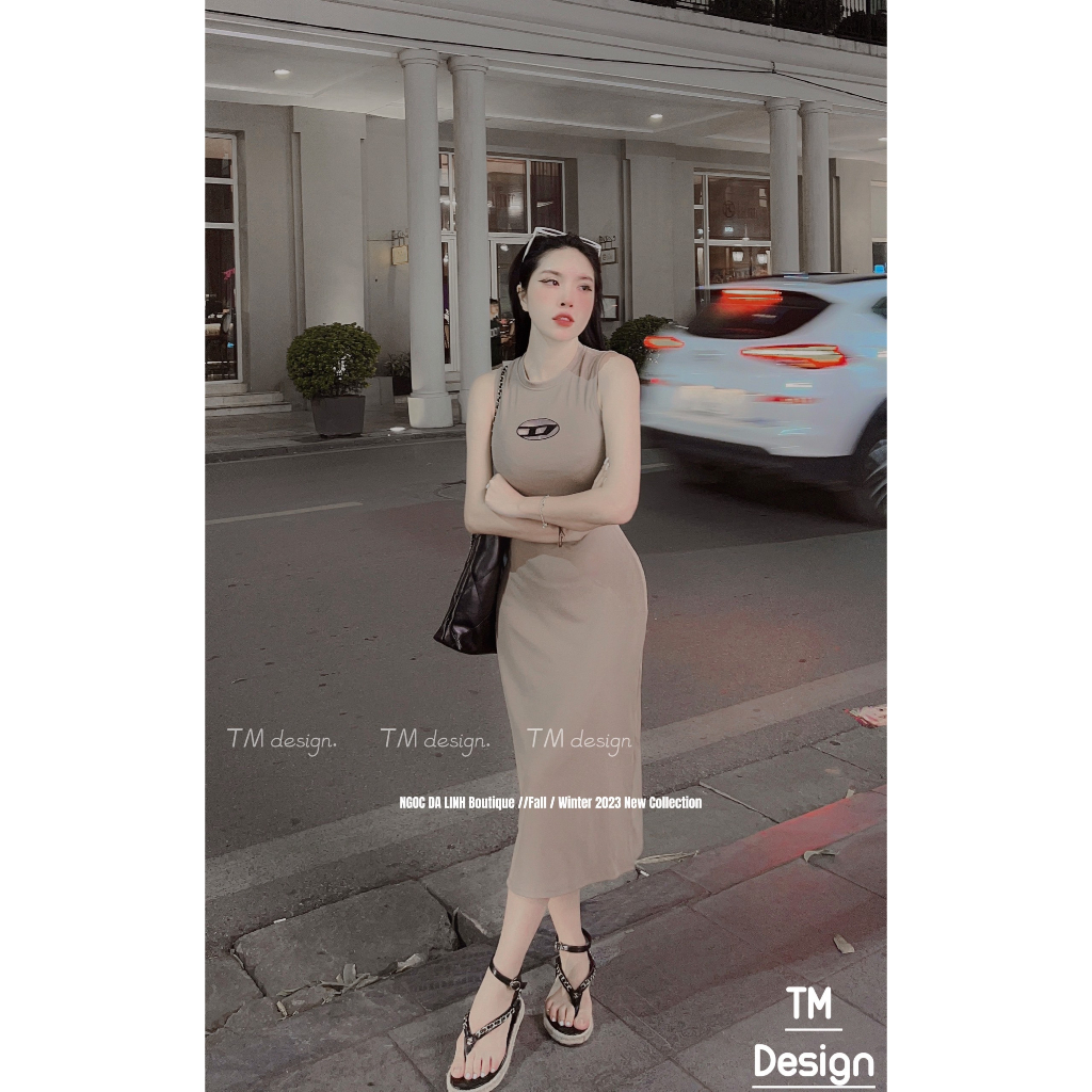 Đầm body nữ ba lỗ sát nách cổ tròn dáng dài phong cách sexy