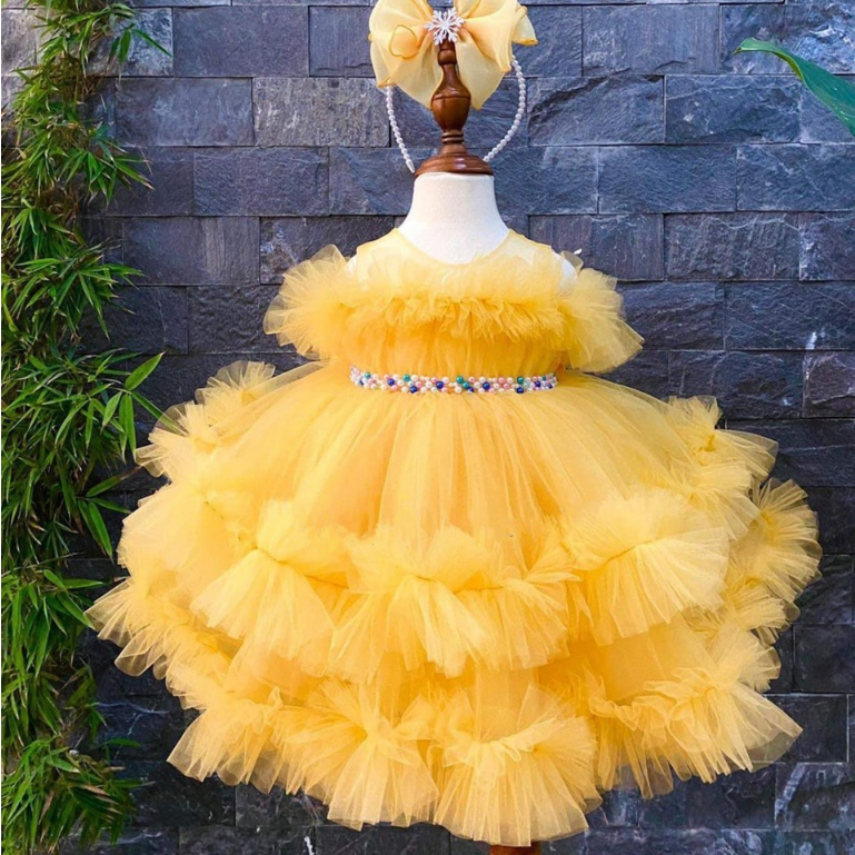 Váy 2 Dây Trễ Vai Đám Mây Ren Xoè, Size 7-25Kg Siêu Xinh Cho Bé Đi Tiệc, Chụp Ảnh