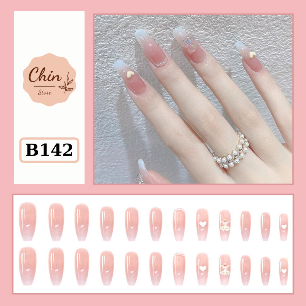 Móng tay giả Nail box đính đá, đính charm kèm keo nhiều mẫu mã tùy chọn bộ 24 móng tay