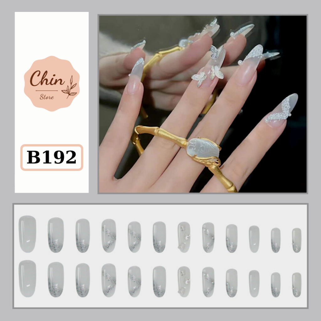 Móng tay giả Nail box đính đá, đính charm kèm keo nhiều mẫu mã tùy chọn bộ 24 móng tay