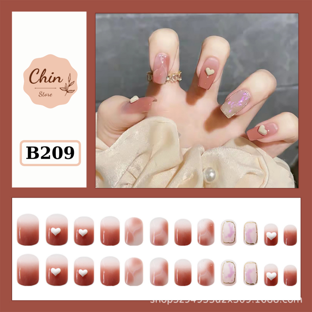 Móng tay giả Nail box đính đá, đính charm kèm keo nhiều mẫu mã tùy chọn bộ 24 móng tay