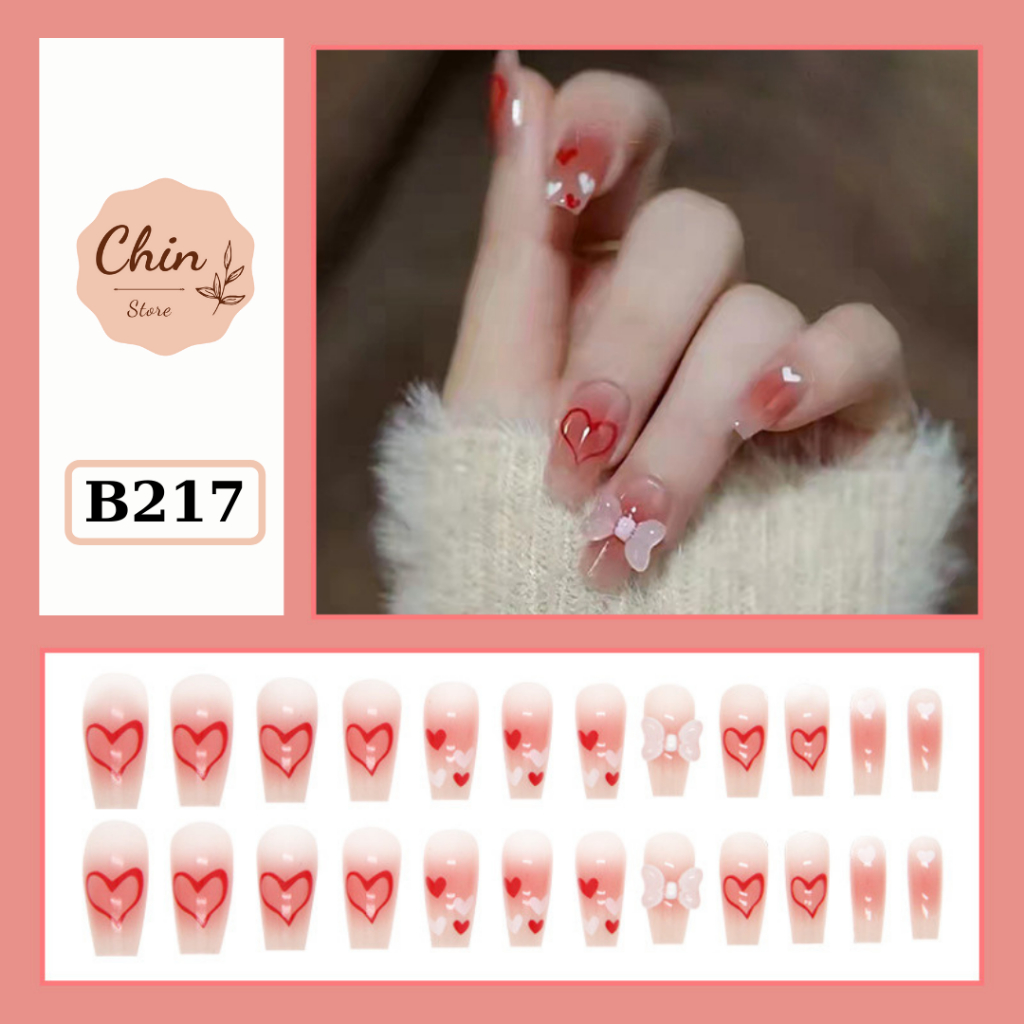 Móng tay giả Nail box đính đá, đính charm kèm keo nhiều mẫu mã tùy chọn bộ 24 móng tay