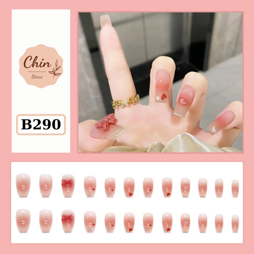 Móng tay giả Nail box đính đá, đính charm kèm keo nhiều mẫu mã tùy chọn bộ 24 móng tay