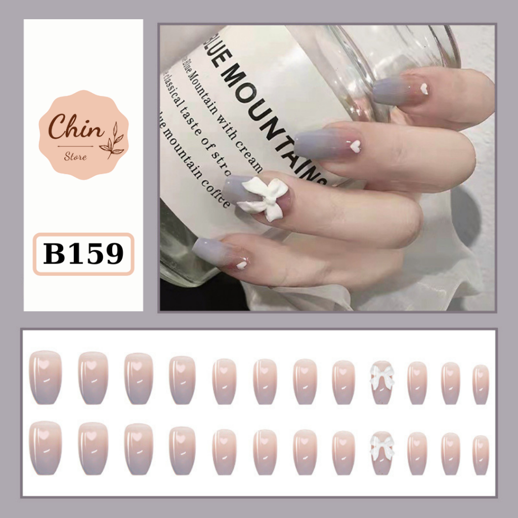 Móng tay giả Nail box đính đá, đính charm kèm keo nhiều mẫu mã tùy chọn bộ 24 móng tay