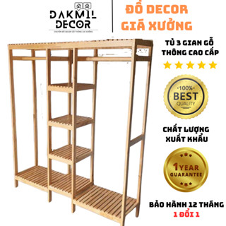 Kệ Treo Quần Áo Gỗ,Tủ Treo Quần Áo 3 Gian Gỗ Thông Nhập Khẩu ĐĂK MIL DECOR