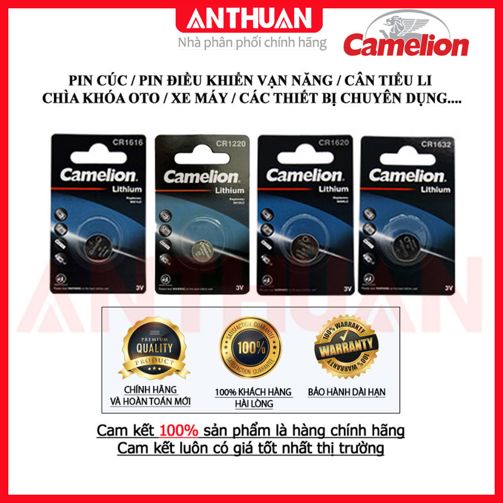 Pin cúc áo Lithium 3V CR1220 / CR1616 /CR1620 / CR1632 Camelion chính hãng, hàng cao cấp. Áp xuất lộp, nhiệt kế..