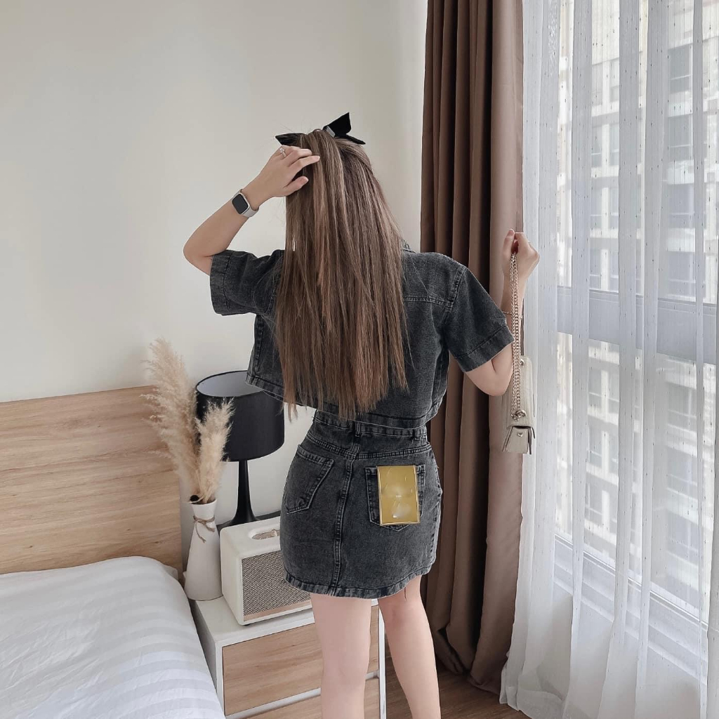 Sét Bộ Áo Jean Croptop Kèm Chân Váy A Sét Bộ Đi Chơi Bigsize Quỳnh Anh Từ 50 kg Đến 100 kg M/L/XL/XXL Sét Áo Và Chân Váy