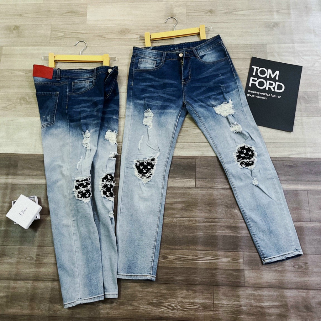 Quần jeans nam  mẫu rách vá in hình thỏ chất demin cao cấp co dãn nhẹ NHUNHI FASHION J04 | BigBuy360 - bigbuy360.vn