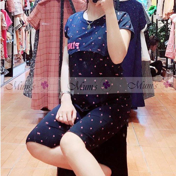 ĐỒ BỘ BẦU VÀ SAU SINH FREESHIPCotton co giãn quần lửng áo cộc có vạt hớt lên tiện bé ti