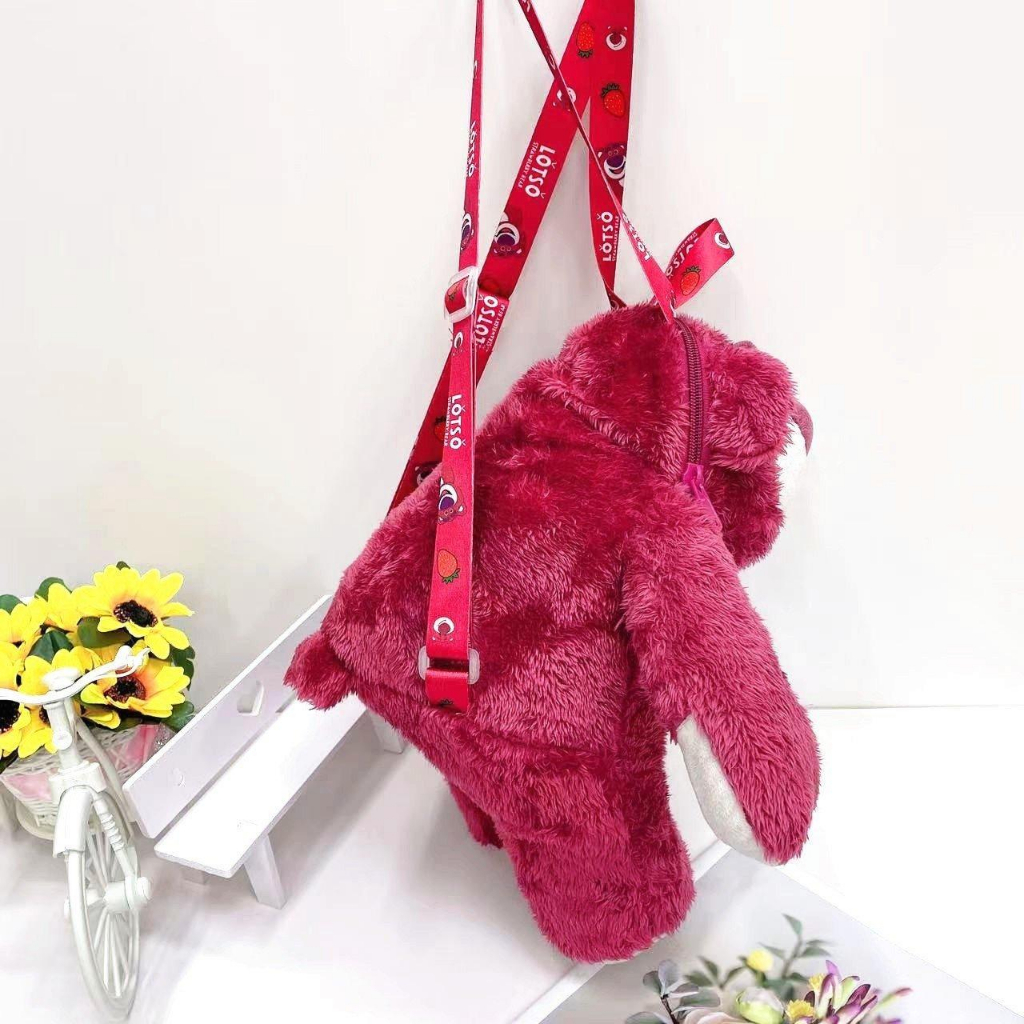 Balo Gấu Dâu Màu Hồng Mặt Thái Độ