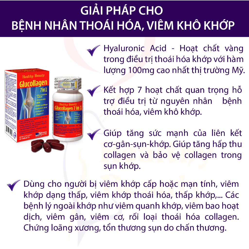 Viên Uống Bổ Xương Khớp Glucollagen 7 in 1 Giúp Bổ Sung Canxi, Tái Tạo Và Nuôi Dưỡng Mô Sụn Hộp 30 Viên