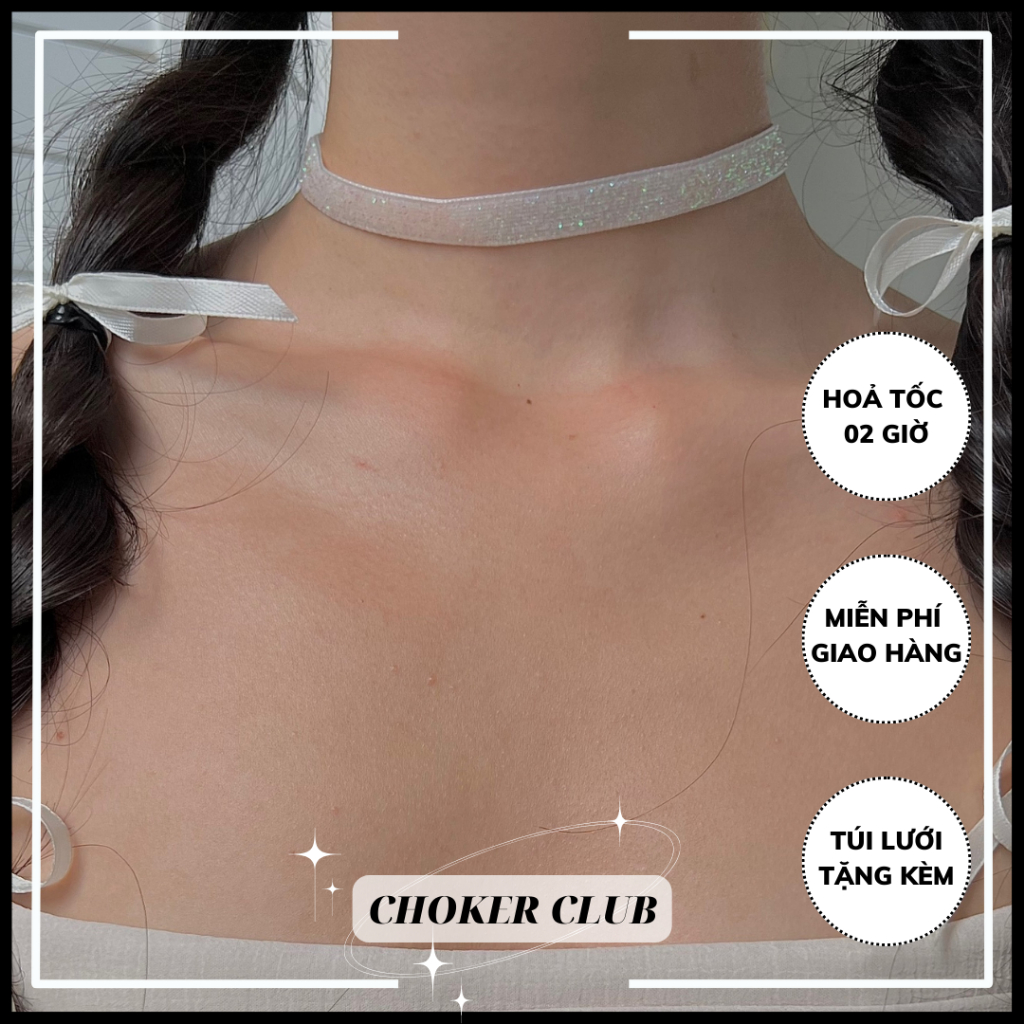 Vòng cổ Choker vải đính kim tuyến màu hologram C28 Choker Club