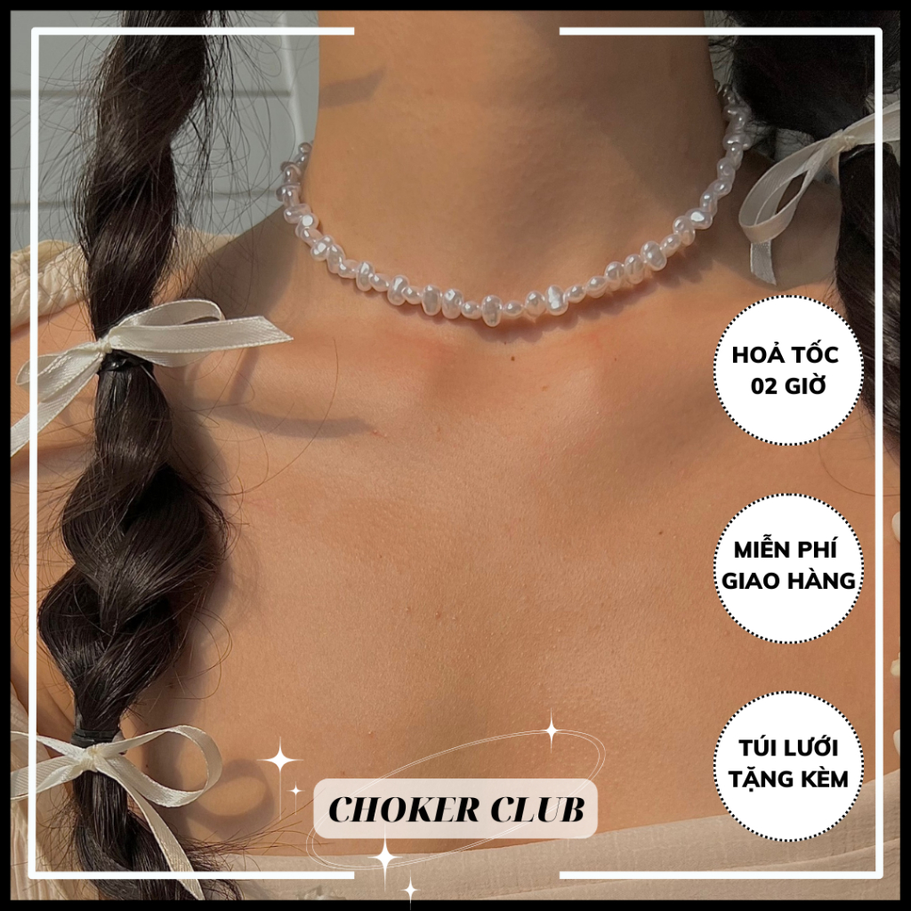 Vòng cổ ngọc trai nhân tạo hạt bẹt C149 Choker Club