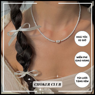 Vòng cổ choker hạt nhựa mặt ngọc trai nhân tạo C41 Choker Club