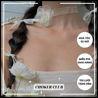 Vòng cổ choker vải mặt hoa hồng màu trắng C77 Choker Club