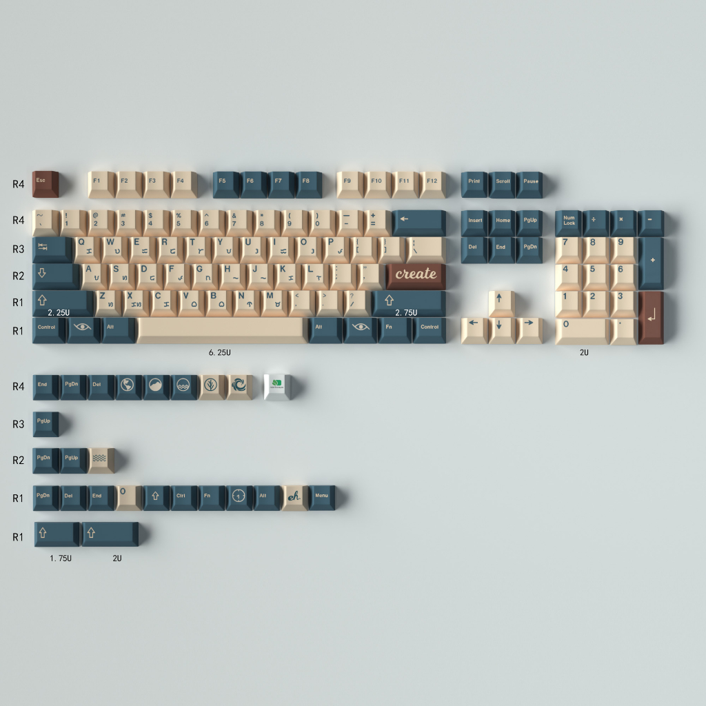 Bộ nút bàn phím cơ Keycap Earth Tones PBT Dyesub - Cherry Profile - 129 nút