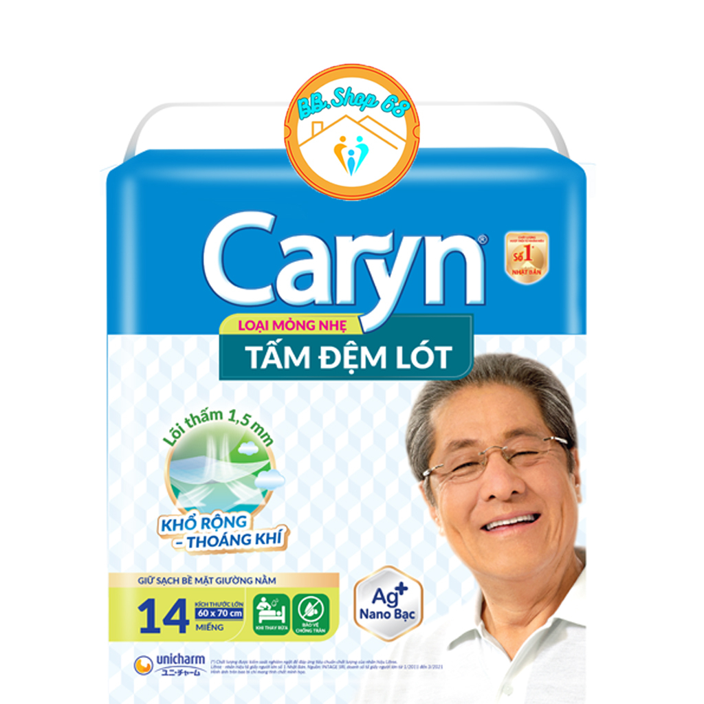 Tấm Đệm Lót Caryn Êm Mềm Siêu Thấm 14 Miếng (60cm x 70cm) giữ sạch bề mặt giường nằm, Nano bạc kháng khuẩn, ngăn mùi