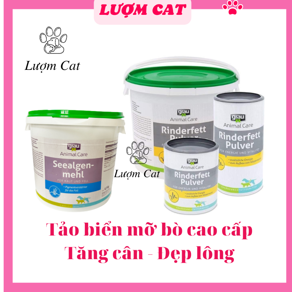 Bột tảo biển - Mỡ bò Grau cho chó mèo - Hỗ trợ tăng cân, đẹp lông, dày lông, giảm rụng lông